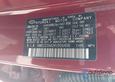 2019 Hyundai Tucson Value from USA, damaged, VIN KM8J33A42KU956456